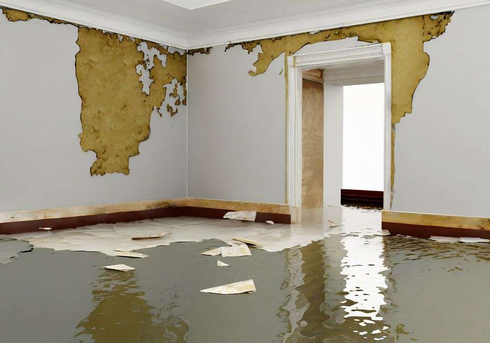 flooding rainwater causing water damage peeling paint mildew