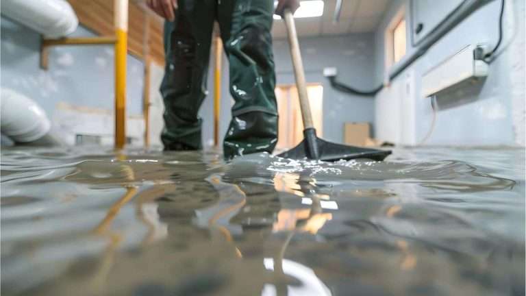 floodwater in a basement cleaned by professional water damage cleanup service